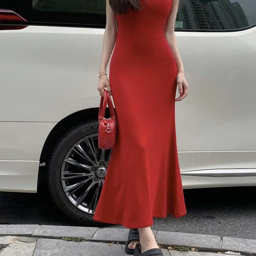 Load image into Gallery viewer, Slip Sleeveless Backless Maxi Dress Women Y2k Summer Bodycon Streetwear Elegant Sexy Outfits Ladies Birthday Party Club Sundress
