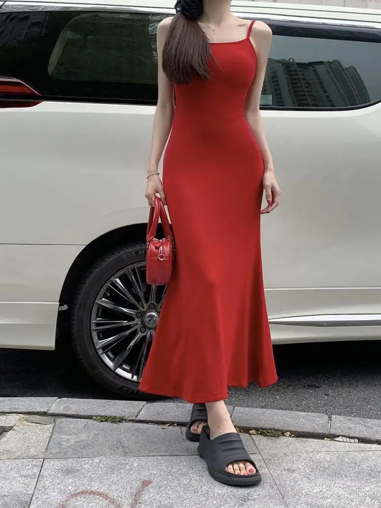 Slip Sleeveless Backless Maxi Dress Women Y2k Summer Bodycon Streetwear Elegant Sexy Outfits Ladies Birthday Party Club Sundress