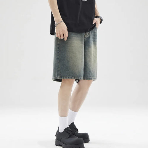 Load image into Gallery viewer, Men&#39;s Denim Shorts Solid Color Summer American Fanshion Style Cleanfit Five Quarter Jeans Male Loose Clothing 2025 9W1354
