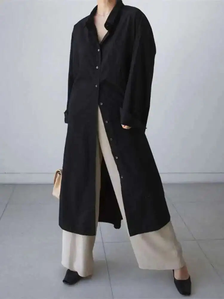 Women White Brief Long Big Size Blouse New Lapel Long Sleeve Loose Fit Shirt Fashion Tide Spring Autumn 2025 1DH0485