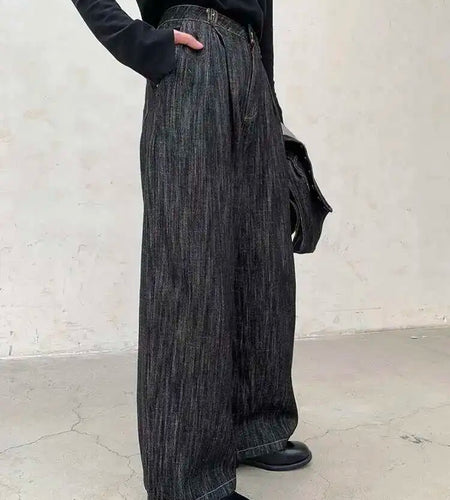 High Waist Black Brief Denim Vintage Long Casual Wide Leg Pants New Trousers Women Fashion Tide Spring Autumn 2025 1DH8385
