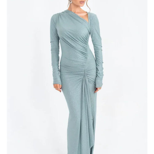 Load image into Gallery viewer, Elegant Long Sleeve Elastic Tight Irregular Party Evening Dress Women Winter New 2025 Bodycon Vestdos Maxi Slim Dress
