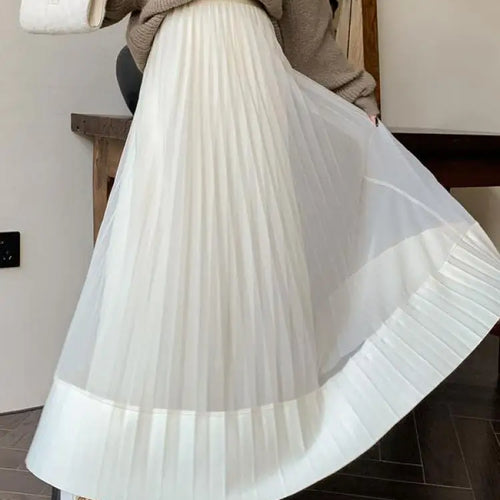 Load image into Gallery viewer, Autumn Winter New Black Beige Patchwork Mesh Elegant High Waist Long Skirt Women Brown Festival Pleated Skirt Simplicity Popular
