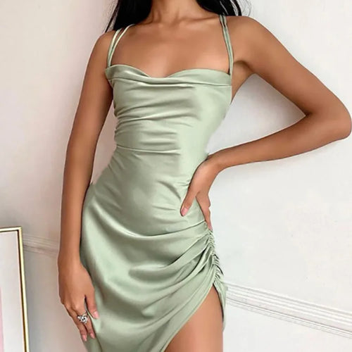 Load image into Gallery viewer, Satin Bodycon Backless Dress Women Solid Spaghetti Strap Dress Women Spring Casual Hollow Out Skinny Evening Vestidos
