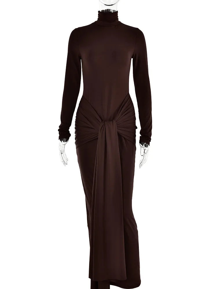 Turtleneck Long Sleeve Maxi Dress For Women Fashion Irregular Bodycon Long Dress Femme Temperament Evening Dress