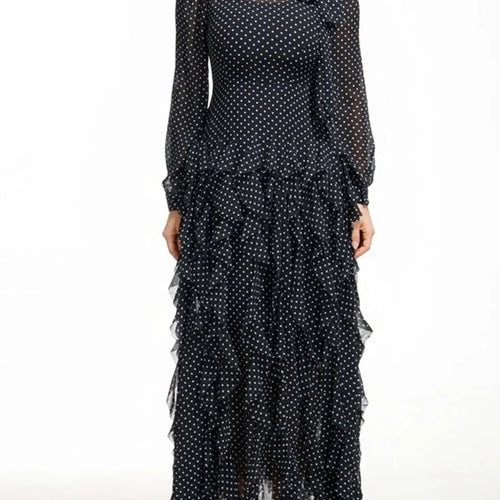 Load image into Gallery viewer, Hit Color Slimming Dresses For Women Scarf Collar Long Sleeve High Waist Temperament Mesh Dresses Female Fashion
