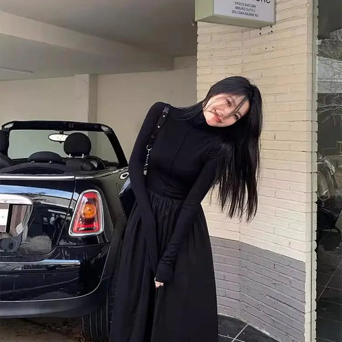 Load image into Gallery viewer, Women's New French Vintage Black Slim Temperament High-grade Temperament Knit Dress Autumn Winter Elegant Party Long Dress Trend
