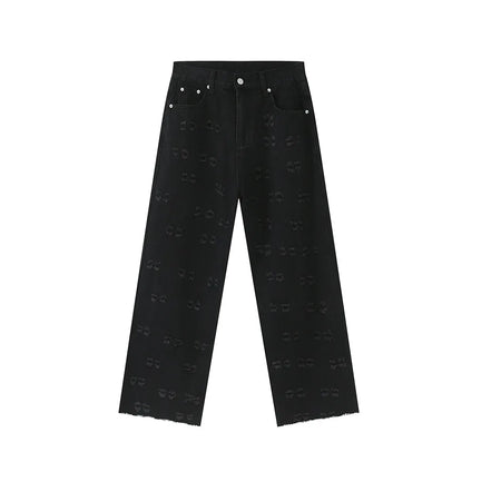 Men's Jeans American Style Small Hole Jacquard Design Feeling Retro Trendy Casual Versatile Male Denim Pants C5824