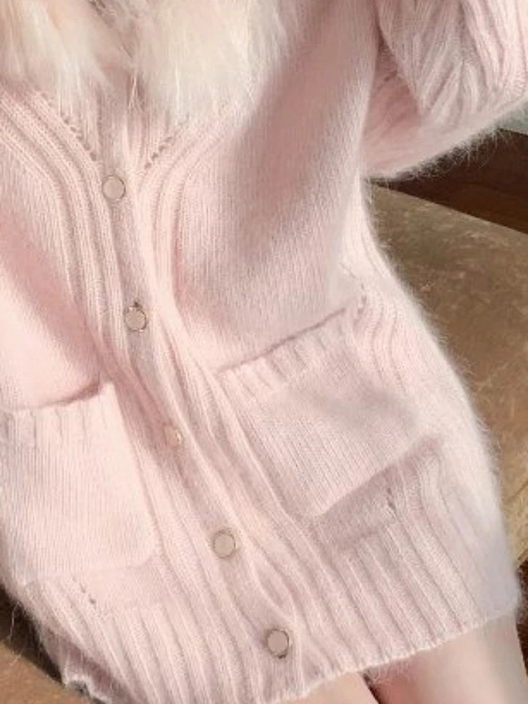 Women Fur Patchwork Hooded Grunge Cardigan Streetwear Vintage Single Breasted Solid Jackets Y2k Aesthetic Casual Loose Sweaters