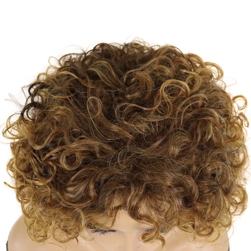 Load image into Gallery viewer, Curly Wig with Bangs Synthetic Short Curly Wigs for Black Women Colly Frizzy Top Mommy Wigs Outfits Daily Use Natural Haircuts
