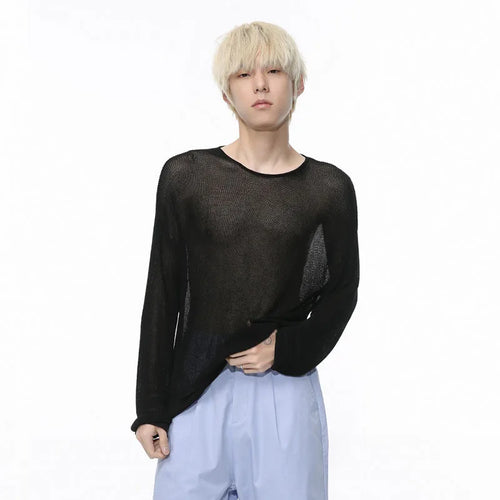 Load image into Gallery viewer, Men&#39;s T-shirt Summer New Korean Style Color Long Sleeve Trend Hollow Out Soild Color Round Neck Male Clothing 9C5296
