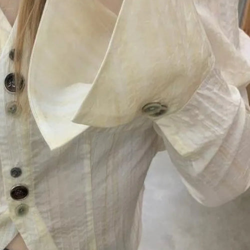 Load image into Gallery viewer, Y2k Aesthetic Pleated Flare Sleeve Women Blouse Sexy Single Breasted Slim Grunge Solid Shirt Harajuku Crop Streetwear Blusas
