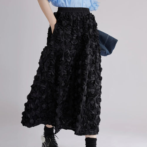Load image into Gallery viewer, Blackwhite Hit Color Spliced 3D Flower Fashion Skirts for Women High Waist Patchwork Pockets Long Skirt Female New

