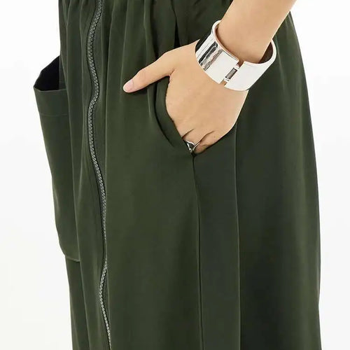 Load image into Gallery viewer, High Elastic Waist Army Green Zipper Slit Long Wide Leg Pants New Trousers Women Fashion Tide Spring Autumn 2025 1DH5683
