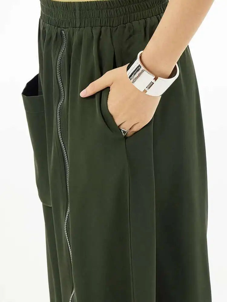 High Elastic Waist Army Green Zipper Slit Long Wide Leg Pants New Trousers Women Fashion Tide Spring Autumn 2025 1DH5683