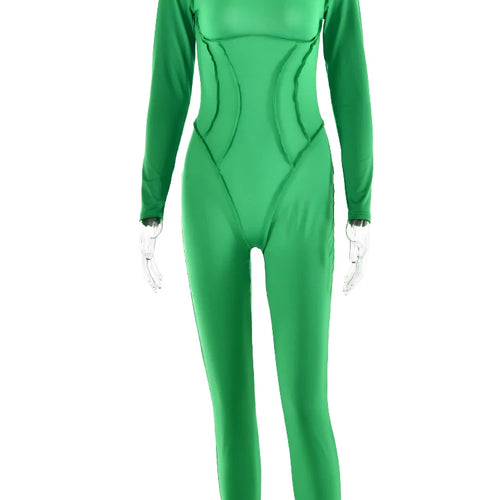 Load image into Gallery viewer, Fashion Long Sleeve Elastic Skinny Jumpsuit For Women Button Hollow Out Open Back Bodysuit Casual Sports Fitness Rompers
