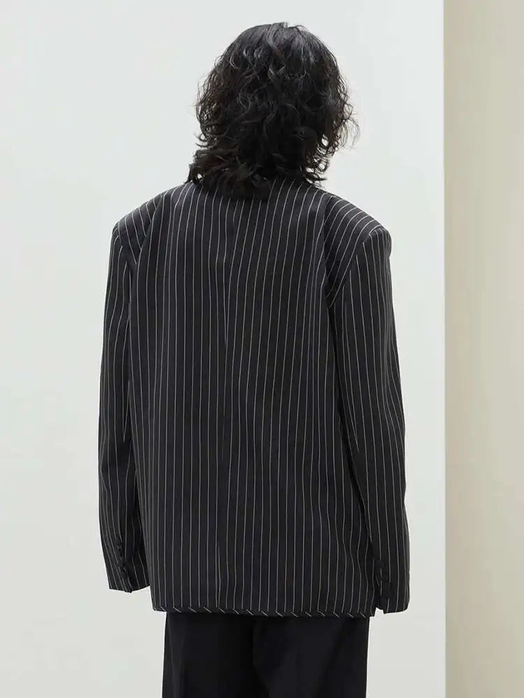 Women Black Striped Big Size Casual Blazer New O-neck Long Sleeve Loose Fit Jacket Fashion Tide Spring Autumn 2025 1DH0147