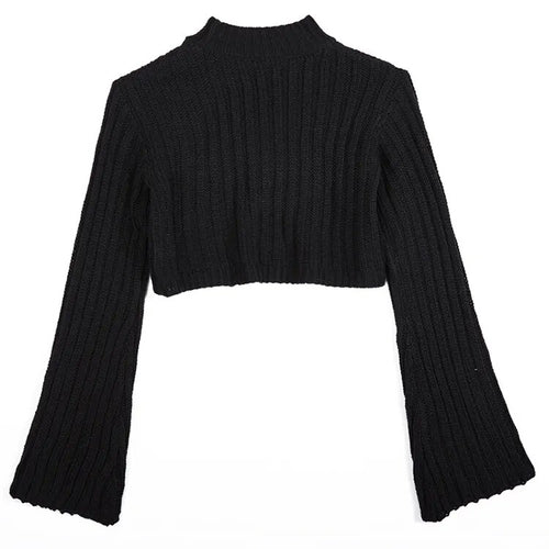 Load image into Gallery viewer, Solid Split Hem Sexy Knitting Sweaters For Women Half High Collar Flare Sleeve Chic Sweater Female Fashion Clothing
