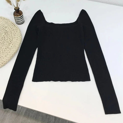 Load image into Gallery viewer, Black Office Lady Elegant Scoop Neck Long Sleeve Solid Mercerized Cotton Pullovers Tee 2023 Casual Women Y2K T-Shirt B-026

