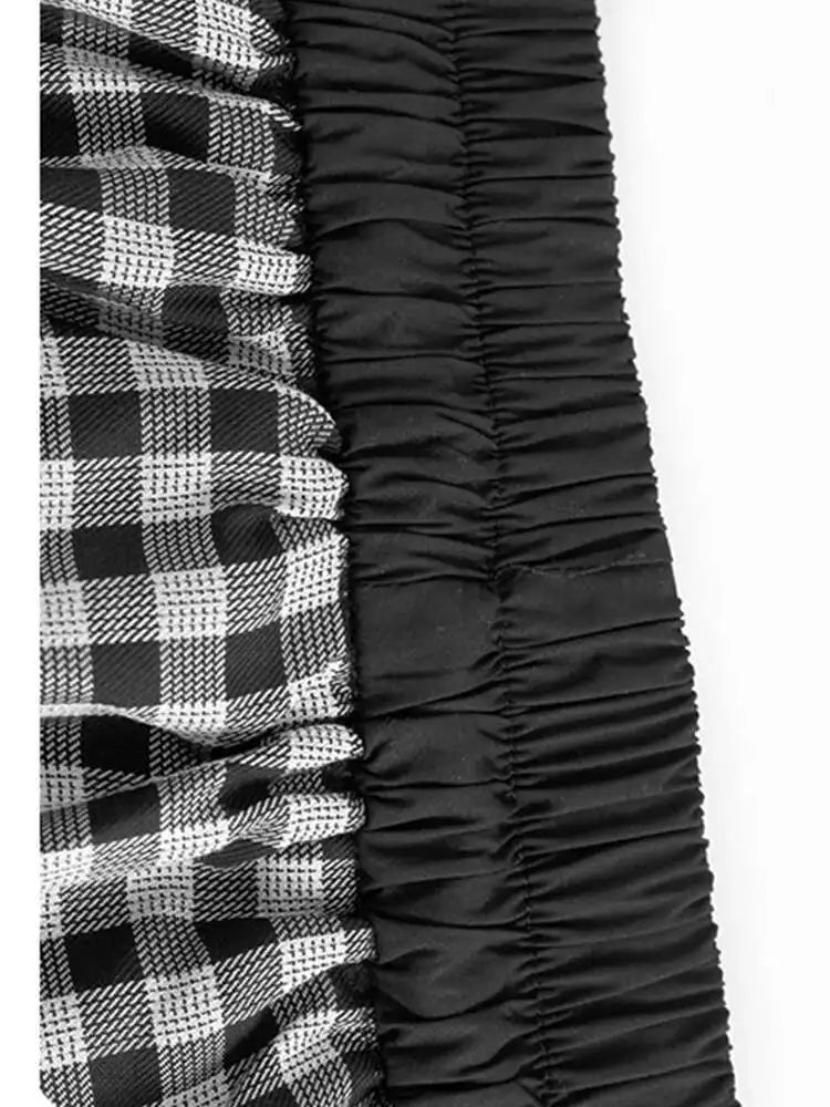 High Elastic Waist Black Plaid Pleated Irregular A-line Half-body Skirt Women Fashion Tide New Spring Autumn 2025 1DH9809