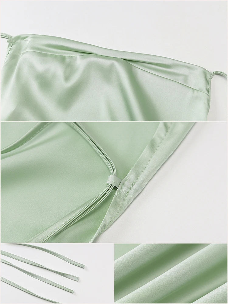 Satin Bodycon Backless Dress Women Solid Spaghetti Strap Dress Women Spring Casual Hollow Out Skinny Evening Vestidos