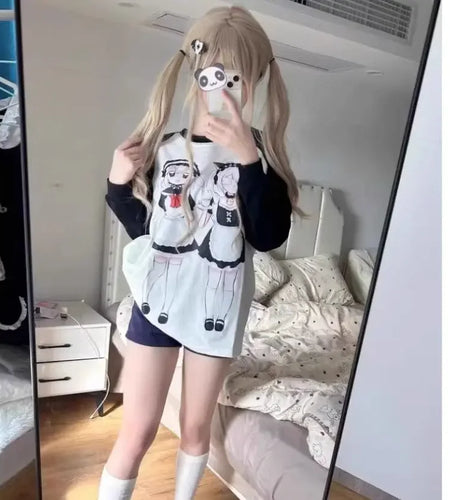 Cute T Shirt Women Cute Japanese Tees Oversized Tops Casual Fashion Camisetas 2024 Ropa Mujer Anime Print Cotton Y2k Tshirts