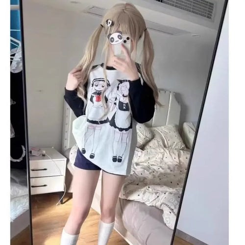 Load image into Gallery viewer, Cute T Shirt Women Cute Japanese Tees Oversized Tops Casual Fashion Camisetas 2024 Ropa Mujer Anime Print Cotton Y2k Tshirts
