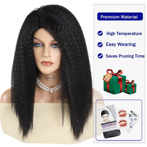 Load image into Gallery viewer, Synthetic Fiber 22&quot; Yaki Straight Black Women Wigs Natural Haircuts Wear and Go Kinky Curly Wig Fluffy Thick Hairline
