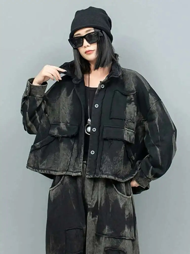 Big Size Casual Jacket Wide Leg Pants Two Piece Suit New Lapel Long Sleeve Women Fashion Tide Spring Autumn 2025 1DH9185