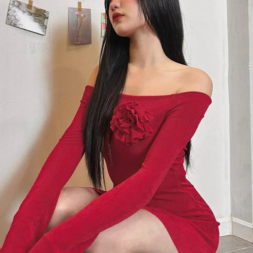 Load image into Gallery viewer, Sexy Heart Flower One Shoulder Long Sleeved Dress For Women New Unique Sweet Bodycon Fashion Party Club Evening Dress
