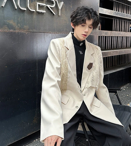 Men's Lace Suit Jacket Solid Color Single Breasted Three Dimensional Handmade Rose Design New Stylish Blazer 2025 9W1342