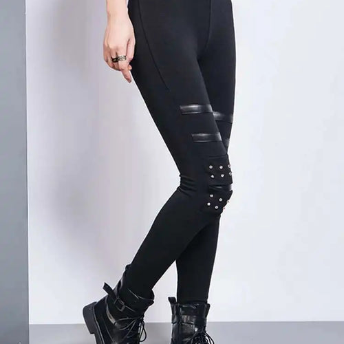 Load image into Gallery viewer, High Elastic Waist Black Brief Long Rivet With Fleece Casual Pants New Trousers Women Fashion Spring Autumn 2025 1DH7172
