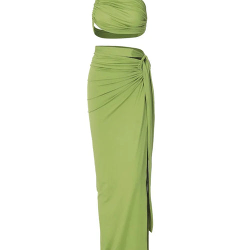 Load image into Gallery viewer, Sexy Open Back Two Piece Set Women's Top Slim Fit Split Half Skirt Set Female Fashion Party Evening Dress Beach Set
