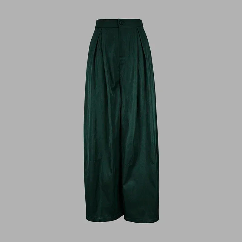 Women's Christmas Green Pant Outifits Fall 2024 Wide Leg Trousers with Pocket for Female Clothes Spring