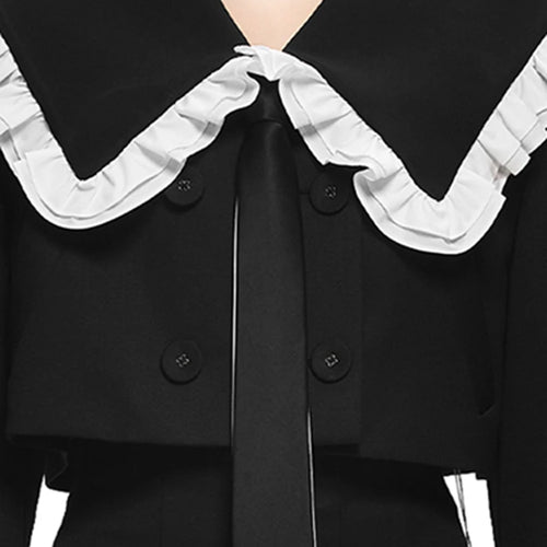 Load image into Gallery viewer, Hit Color Slimming Spliced Double Breasted Jackets for Women Peter Pan Collar Long Sleeves Fashion Jacket Female
