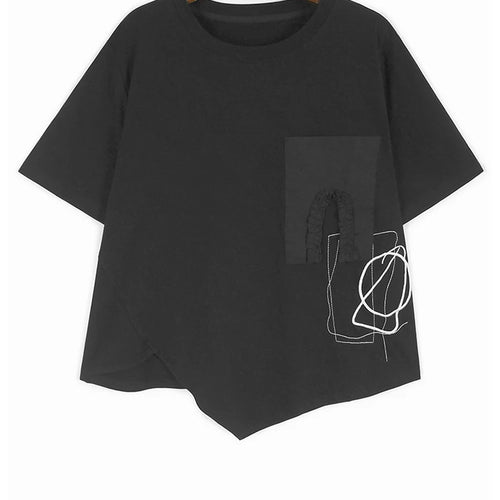 Load image into Gallery viewer, Women Khaki Irregular Embroidery Big Size Casual T-shirt New Round Neck Short Sleeve Fashion Spring Summer 2025 1DJ0588
