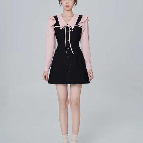 Load image into Gallery viewer, Y2k Hotsweet Kawaii Ruffle Dress Soft Mori Sweet Preppy Style School Black Autumn Mini Short Party Dresses Student
