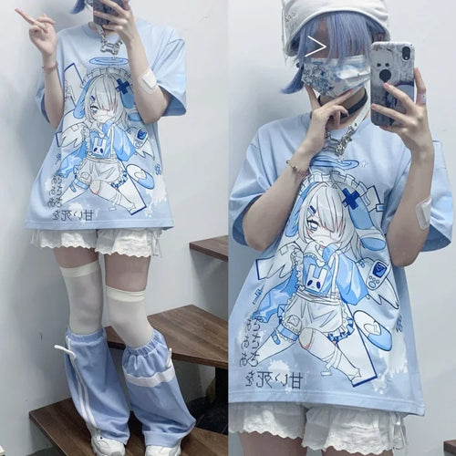 Load image into Gallery viewer, Ropa Mujer Y2k T Shirts Women Fashion Anime Print Tees Short Sleeve O-neck Summer T-shirts Casual Sweet Oversized Tshirts

