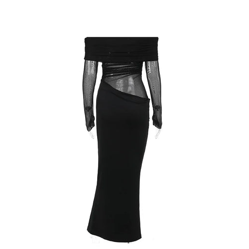 Load image into Gallery viewer, Off-shoulder Mesh See Through Sexy Maxi Dress For Women Elegant Strapless Long Sleeve Backless Bodycon Club Party Dress

