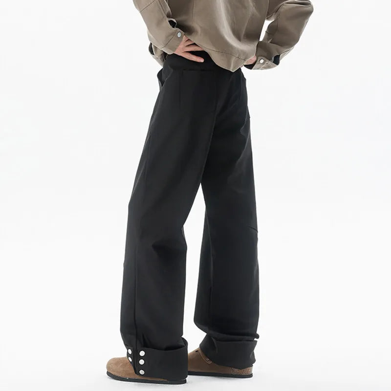 Men's Spring Casual Pants Button-bottoms Style New Kroean Handsome Solid Color Design Male Full Length Trousers 2025 9W1395