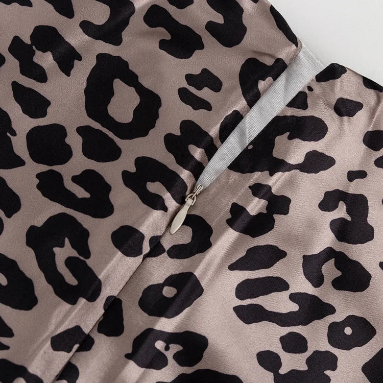 Satin Leopard Print Long Skirt Women Fashion High Waist Maxi Fishtail Skirt Ladies Fashion With Zipper Sexy Skirts