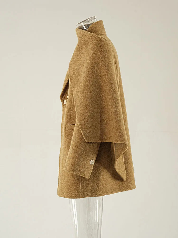 Khaki Big Size Thick Warm Woolen Coat New Scarf Collar Long Sleeve Women Jacket Fashion Tide Autumn Winter 2025 CPDB258