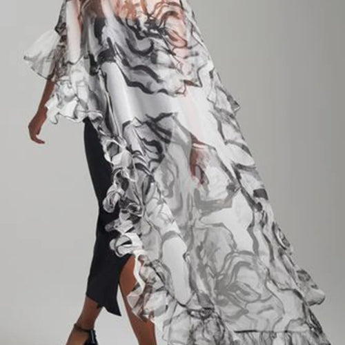 Load image into Gallery viewer, Fashion Vintage Cover-up Top Floral Flower Print Pleated See-Through Sun Protection High-low Loose Blouses Shirts Tops
