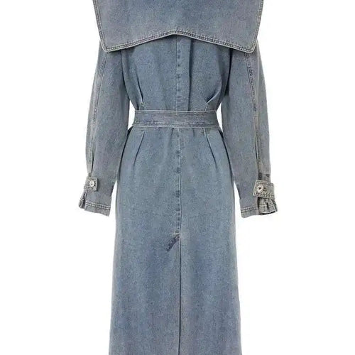 Load image into Gallery viewer, Women Blue Denim Big Size Long Trench New Lapel Long Sleeve Loose Fit Windbreaker Fashion Tide Spring Autumn 2025 17A4709
