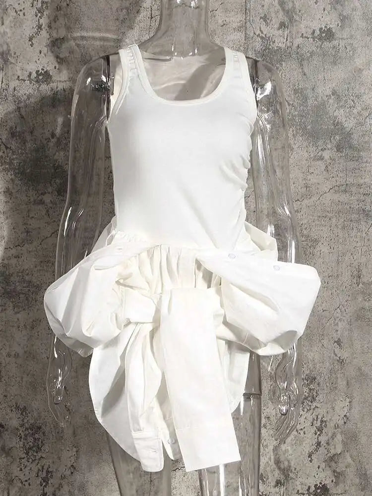 Women White Irregular Knot Split Big Size  Dress New Lapel Long Sleeve Loose Fit Fashion Spring Summer 2025 1X3420