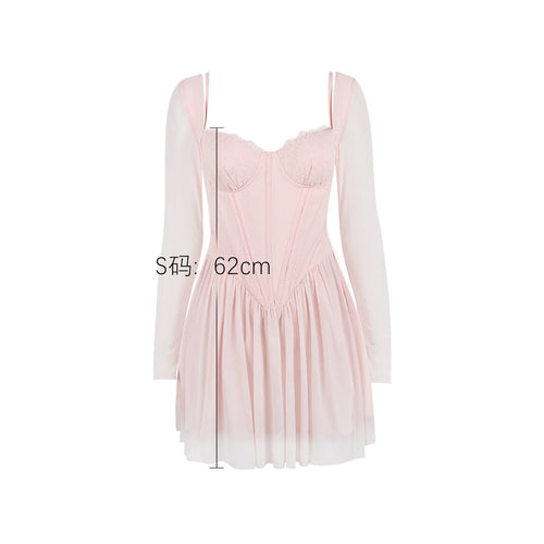 Load image into Gallery viewer, Lace Mesh Backless Sexy Mini Dress For Women Zipper Fishbone Square Collar Long Sleeve Ruched Club Party Dress New
