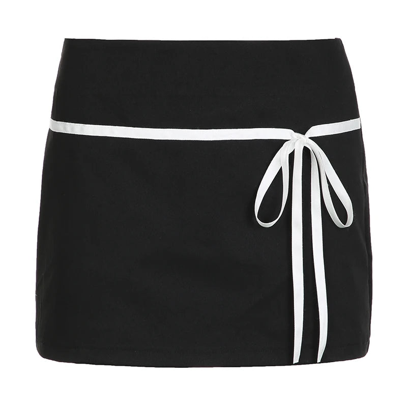 Y2K Chic Korean Summer Mini Skirt Stripe Stitching Bow Harajuku Girls Women's Skirt Preppy Style Hottie Bottoms Cute