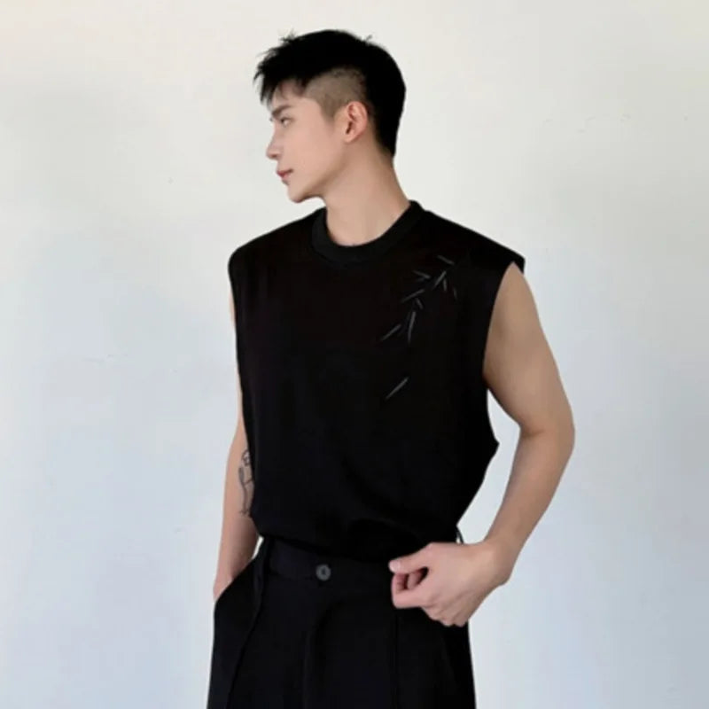 Chinese Style Loose Male Vest Threedimensional Embroidery Summer New Sleeveless T-shirt Simple Men Top Fashion 9C5994