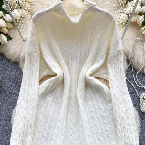 Load image into Gallery viewer, Autumn Winter Women's Solid Elegant High-neck Knitting Sweater Female Loose Thick Warm Long Sleeves Simple Crochet Pullover Tops
