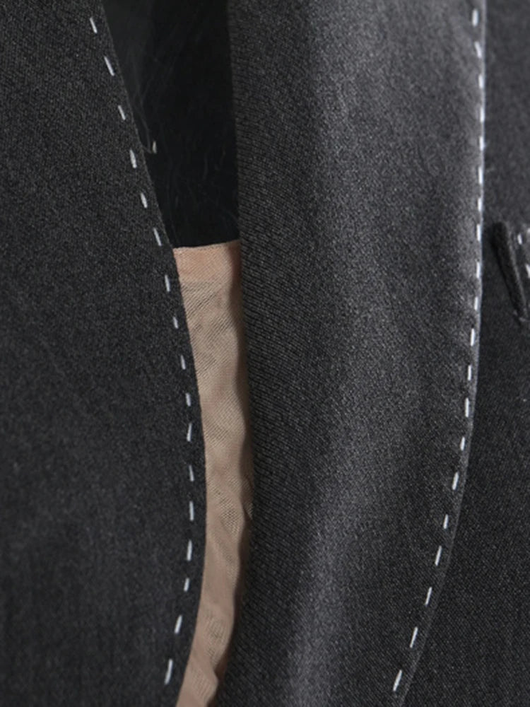 Women Gray Topstitched Mesh Elegant Shaped Long Dress New V-Neck Sleeveless Fashion Tide Spring Autumn 2025 1DJ0343